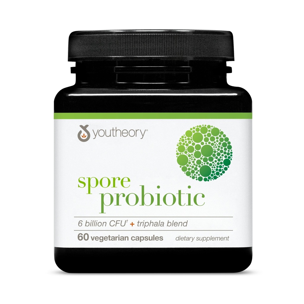 Youtheory Spore Probiotic - 6 Δισεκατομμύρια CFU - Probiotic Digestive Supplement* - Αντιστέκεται στη διάσπαση στομάχου * - Γαλακτοκομικά, Γλουτένη & Χωρίς σόγια - 60 κάψουλες χορτοφάγων