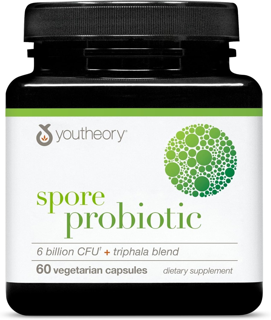 Youtheory Spore Probiyotik - 6 Milyar CFU - Probiyotik Digestive Supplement* - Dis Stomach Acid Breakdown* - Süt, Gluten & Soy Free - 60 Vegetarian Capsules