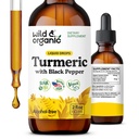 Wild & Organic Turmeric Supplement Liquid - Ortak Destek - Turmeric Curcumin with Black Pepper Extract - Curcumin Roots - Vegan, Sugar & Alkol Ücretsiz Tincture - 2 fl ozz