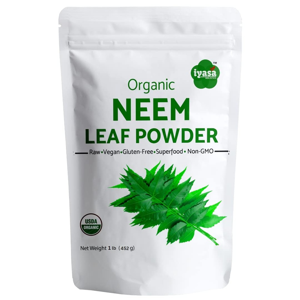 Iyasa Holistics Organic Neem Toz Ayurveda herb ve Superfood, Supports Blood and Liverification, Sağlıklı Saç ve Clear Skin, Resealable Bag of 16 oz / 453g