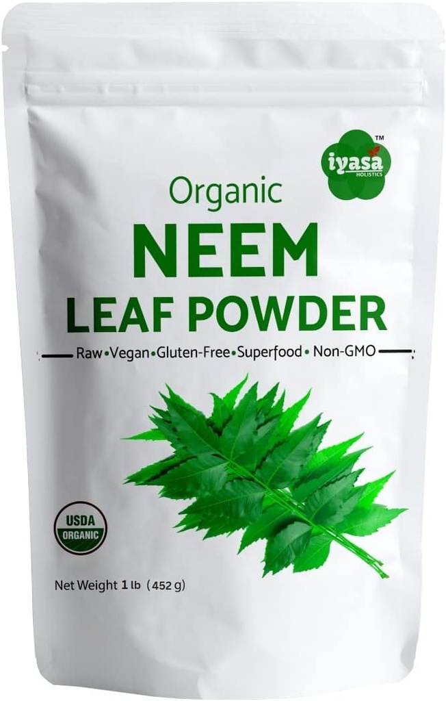 Iyasa Holistics Organic Neem Toz Ayurveda herb ve Superfood, Supports Blood and Liverification, Sağlıklı Saç ve Clear Skin, Resealable Bag of 16 oz / 453g