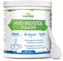 Zazzee Myo-Inositol σε σκόνη, 6 Μήνες Προμήθεια, 183 Υπηρεσίες, 2000 mg ανά υπηρεσία, Free Scoop για την Ακριβή Δοσολογία, 12.91 Ουγγιά, 100% Καθαρή, Όλα-Φυσική Γονιμότητα και Αναπαραγωγική Υποστήριξη, Vegan, Μη ΓΤΟ