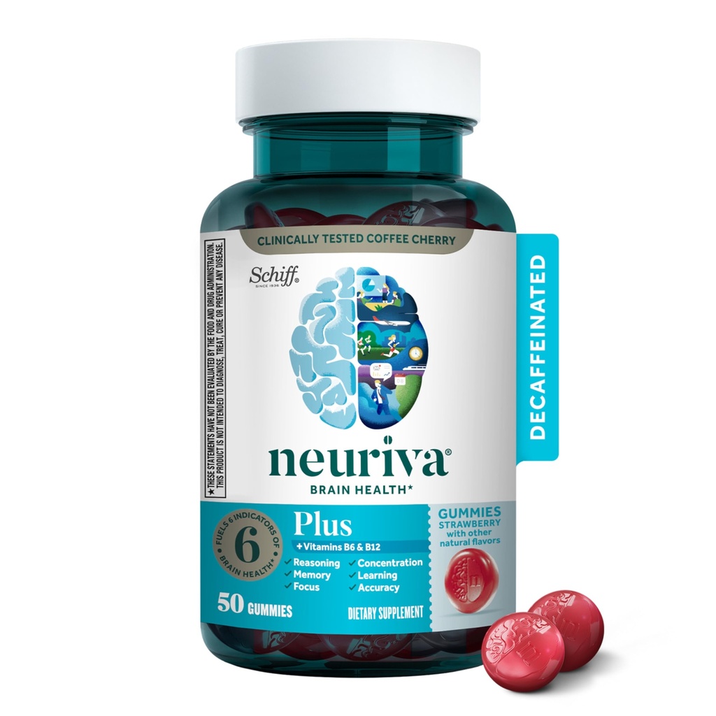 NEURIVA Plus συμπλήρωμα εγκεφάλου για τη μνήμη, Focus & συγκέντρωση+γνωστική λειτουργία με βιταμίνες B6 & B12 και κλινικά δοκιμαστεί Nootropics Phosphatidylserine και νευροπαράγοντας,50ct Gummies Φράουλα