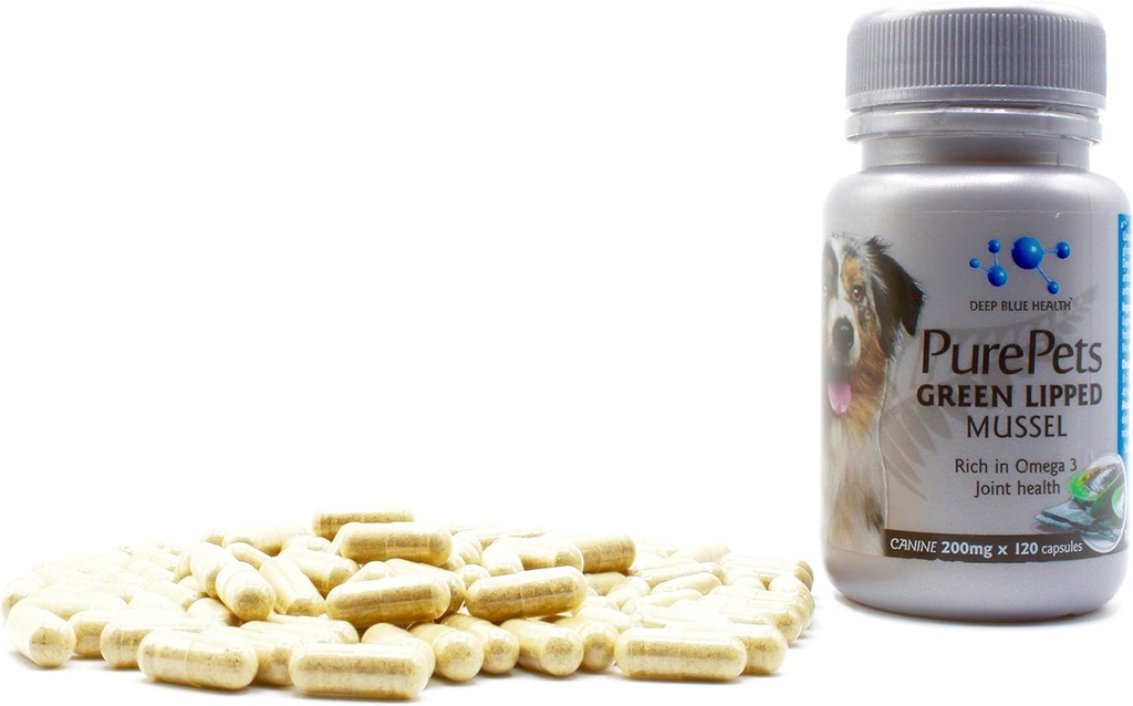 PurePets New Zealand Green Lipped Mussel Capsules for Dogs and Cats - 200 mg x 120 Capsules - Hip & Ortak Destek için -% 100 Natural Arthritis Pain Relief - Mobility Supplement Inflammation Management Management Management Management