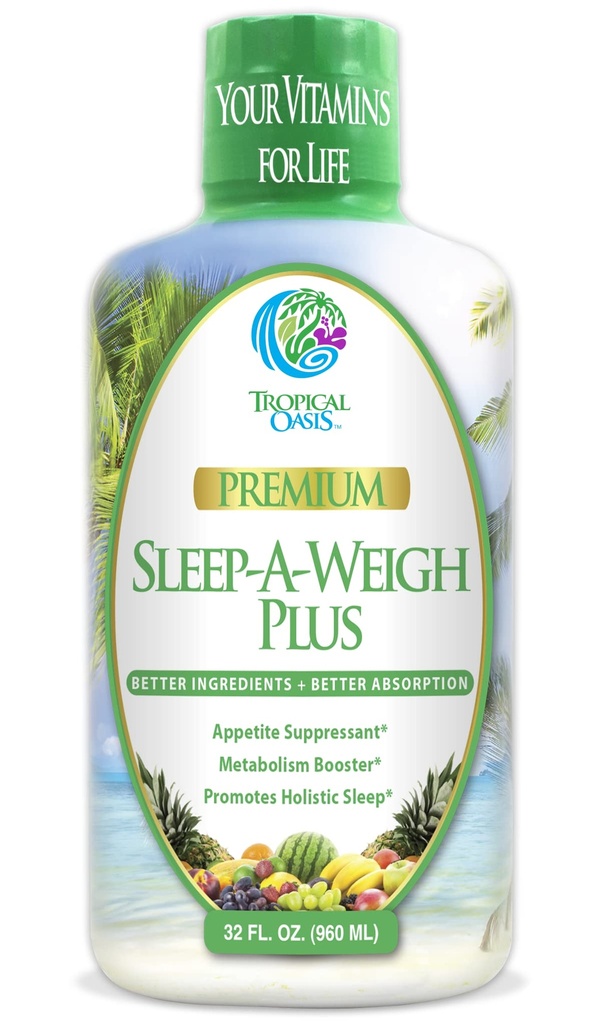 Sleep-A-Weigh Plus | Sıvı Uyku Multimineral | Doğal Uyku, Stres ve Kilo Kayıp Yardım | w/Collagen, L-Carnitine, L-Lysine, Tonalin CLA, Apple Cider Vinegar, 5-HTP, Vitaminler | Non-G | 32 Serv