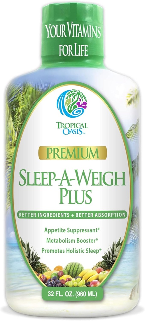 Sleep-A-Weigh Plus | Sıvı Uyku Multimineral | Doğal Uyku, Stres ve Kilo Kayıp Yardım | w/Collagen, L-Carnitine, L-Lysine, Tonalin CLA, Apple Cider Vinegar, 5-HTP, Vitaminler | Non-G | 32 Serv