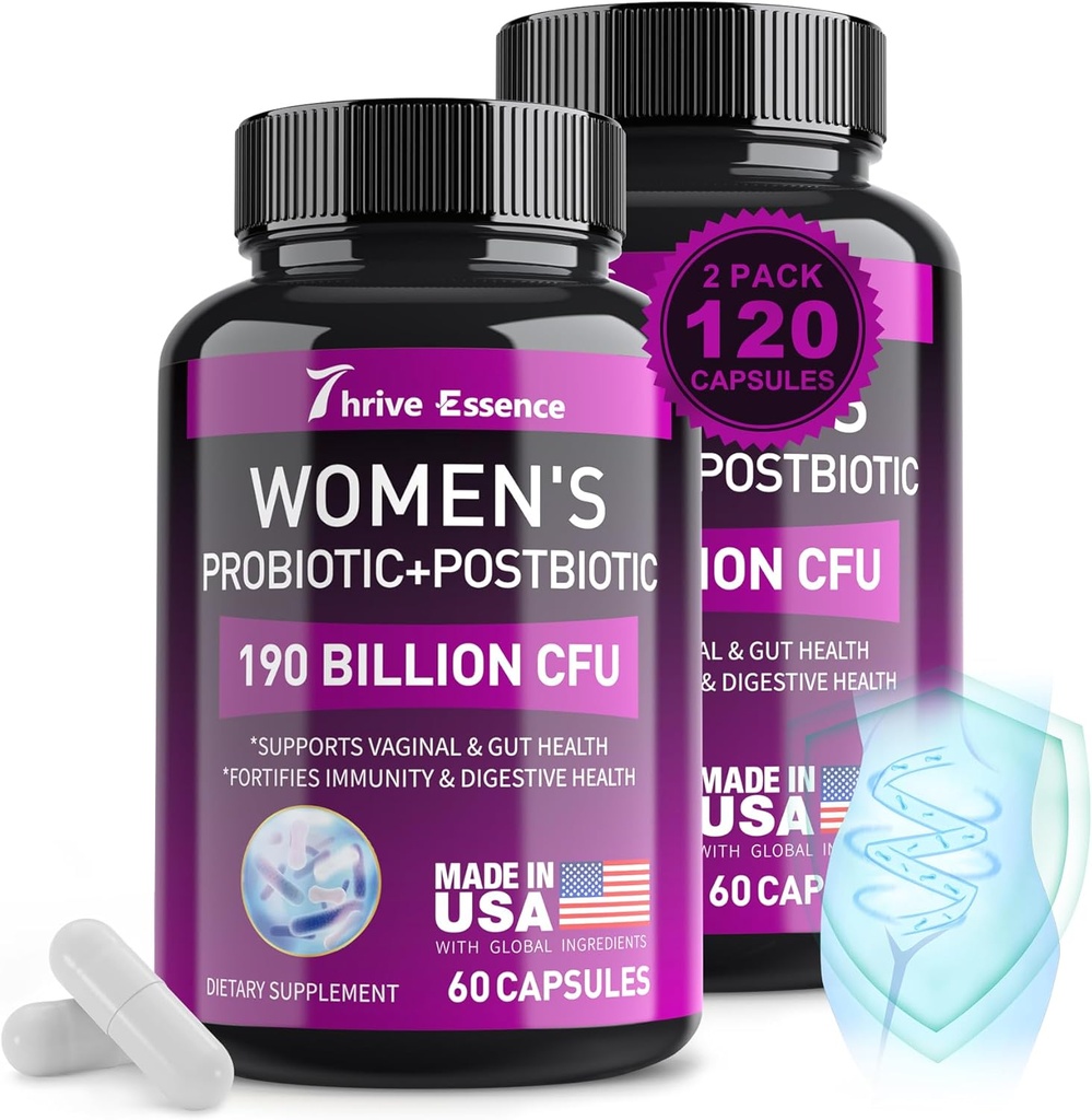 Kadınlar için probiyotikler 190 Milyar CFU - 10 Strains & Postbiyotiks for Wowen- Immune, Digestive, Gut, Vaginal & Urinary Health, PH Balance- Supports Occasional Constipation, Gas & Bloating, 120 Capsuleation
