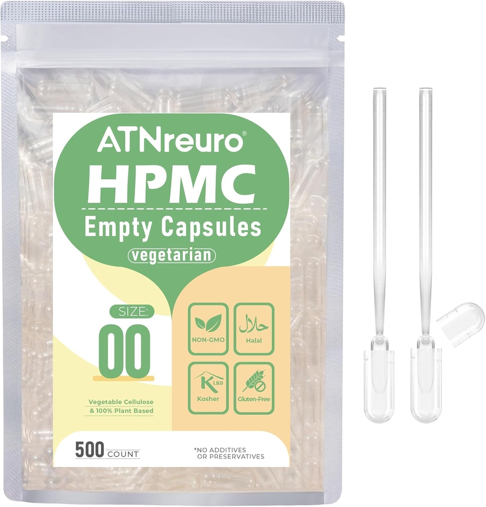 00 Empty Vegan Κάψουλες με 2 μικροκουτάλια - 500 Count Empty Vegetarian Κάψουλες - Empty Pill Caps for Powders Συμπληρώματα