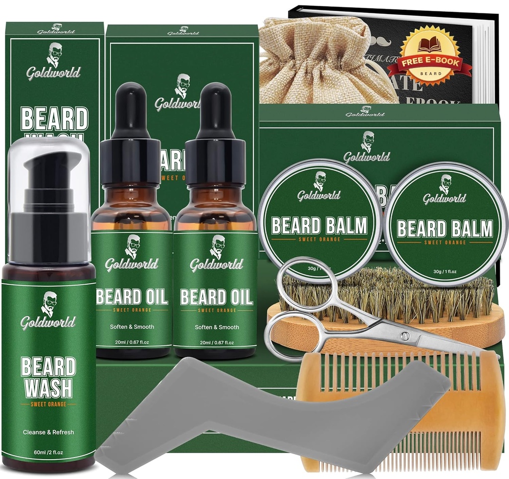 Beard Kit, Beard Grooming Kit w/2 Pack Beard Oil&2 Pack Beard Balm, Χριστούγεννα Stuffers Stuffers Δώρα για τους άνδρες Αυτός ο σύζυγος μπαμπάς αγόρι, ξυρίζοντας Kit w/Beard Wash Comb Brush
