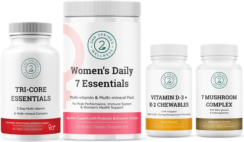 Tri-Core Essentials + Women's Daily 7 Essentials + 7 Organik Mushroom Kompleks + Vitamin D3+K2 Sche