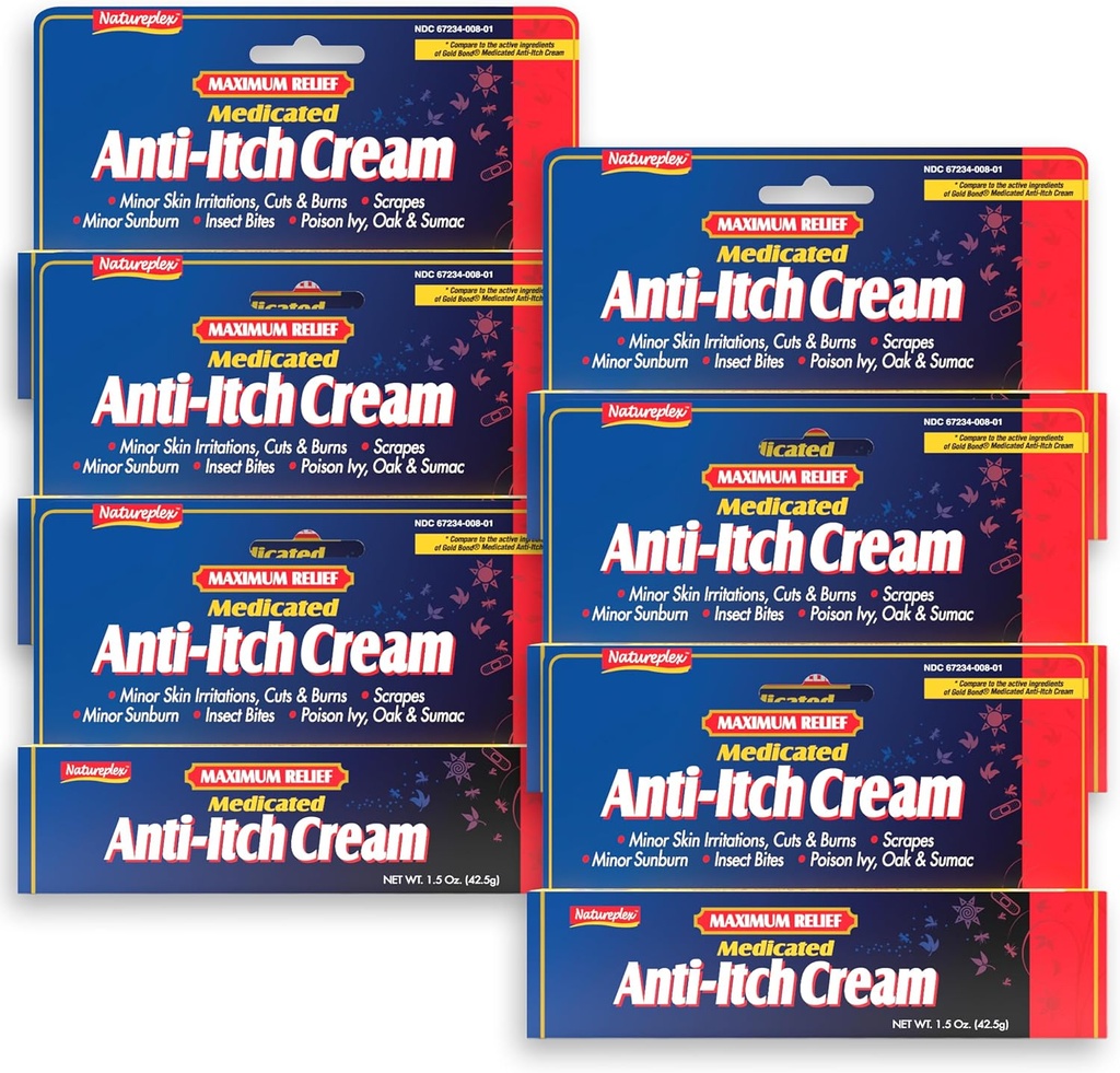 Natureplex Maximum Relief Medicated Anti-Itch Cream 1.5oz (6 Pack) – Fast Relief for Rashes, Bites, Sunburn, Cuts, Burns, Poison Ivy & More – Cooling Menthol & Pramoxine – Made in USA