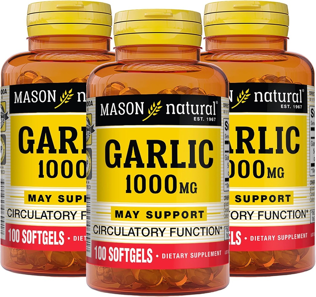 MASON ΦΥΣΙΚΟ Σκόρδο Oil 1000 mg, 300, Ημέρα προσφοράς Softgels, Υποστηρίζει την κανονική λειτουργία κυκλοφορίας, 3 συσκευασία