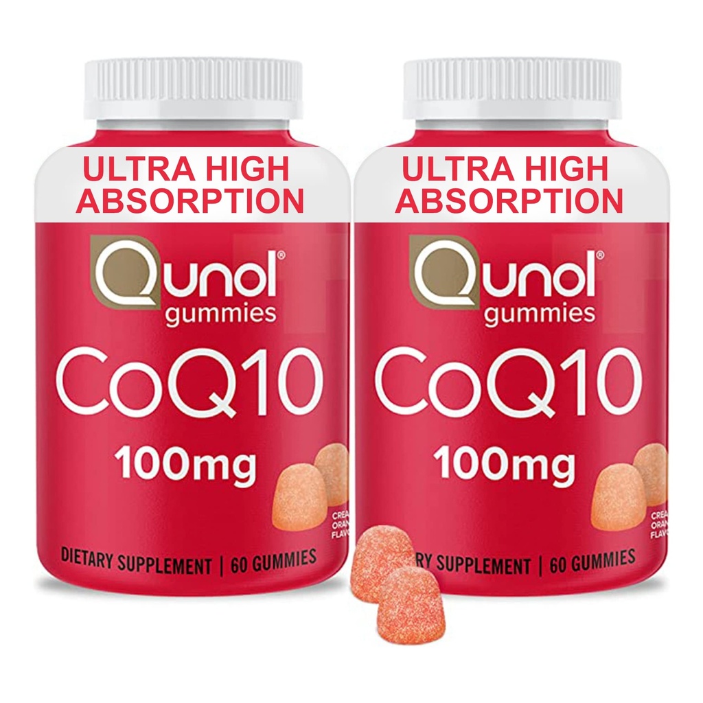 Qunol CoQ10 Gummies, CoQ10 100 mg, Delicious Gummy Supplements, Helps Support Heart Health, Vegan, Gluten Free, Ultra High Abors, 2 Ay Supply (60 Kont, Pack of 2)