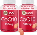 Qunol CoQ10 Gummies, CoQ10 100 mg, Delicious Gummy Supplements, Helps Support Heart Health, Vegan, Gluten Free, Ultra High Abors, 2 Ay Supply (60 Kont, Pack of 2)