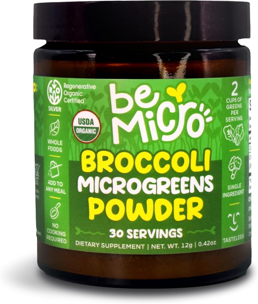 Ολόκληρα τρόφιμα Broccoli Microgreen σκόνη - US Grown, Μικρή παρτίδα, Nutritional Booster - Nrf Ενεργοποίηση - 30 εξυπηρετούν / 12g