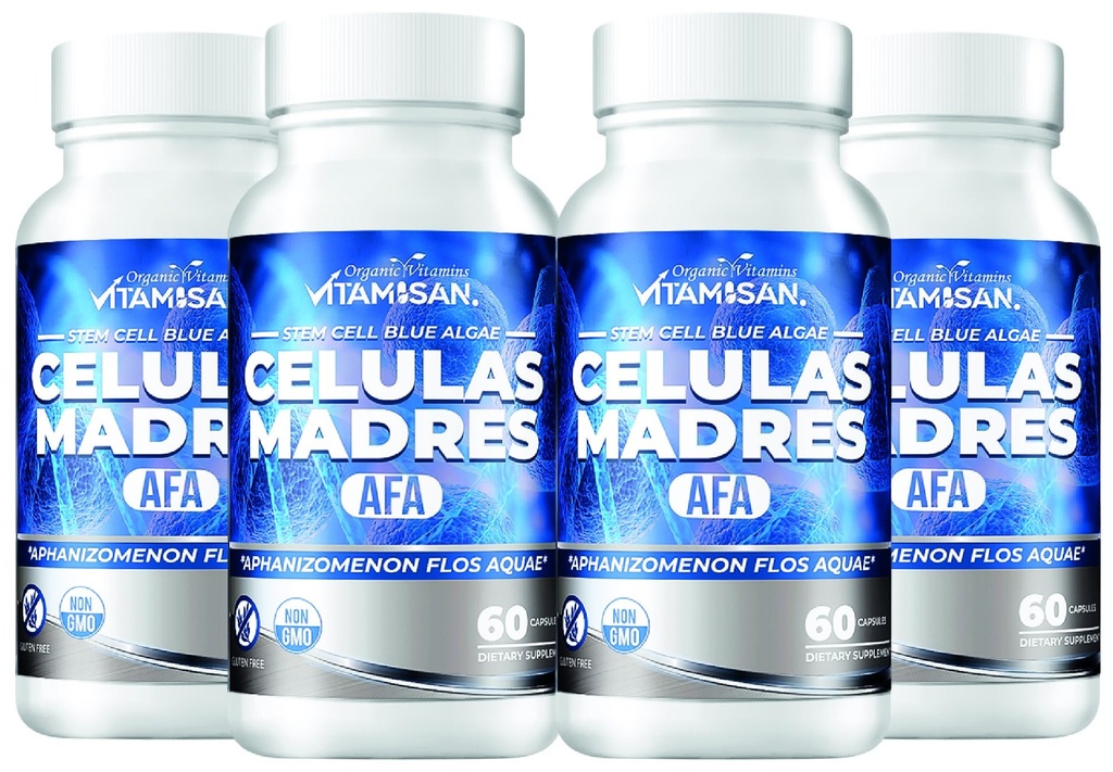 VITAMISAN 4 Celulas Madres Stemcells Celula AFA Blue Green Algae - Aphanizomenon Flos-aquae - Anti-Aging 240 Κάψουλες New no GMO