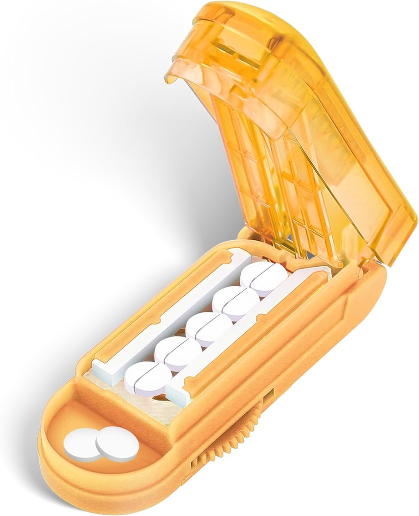 DUBSTAR Pill XS Küçük ve Küçük Piller için Splitter, Küçük veya Büyük Pills için Multi Tabletler için Çoklu Pill XSs, Ayarlanabilir Pill Splitter with Centering Device and Blade Guard for Multi Tablets (Orange)