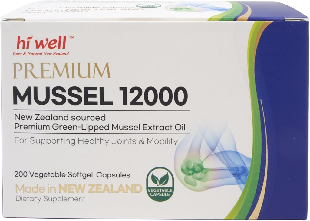 Hi Well Premium New Zealand Green-Lipped Mussel 12000 //200 κάψουλες Softgel / / Sourced από Pristine New Zealand Waters(1)