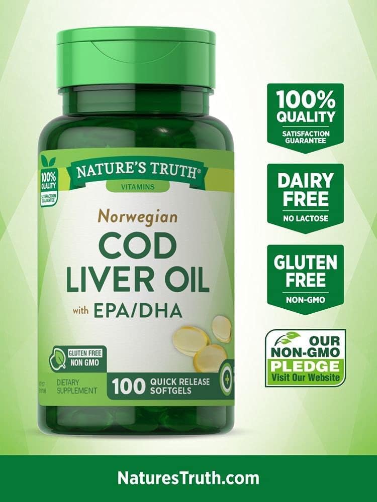 Nature's Truth Norveç Cod Liver Oil Diyetary Supplement - 100 Softgels, 6 Paket