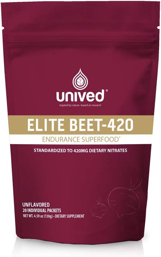 Unived Elite Beet-420 | Beetroot Türksiyon% 6.5 Diyetary Nitrate, 420 mg Nitrate Per | Endurance Superfood for Athletes | Vegan, Caffeine-Free, Pre-Workout | 20 Servisler
