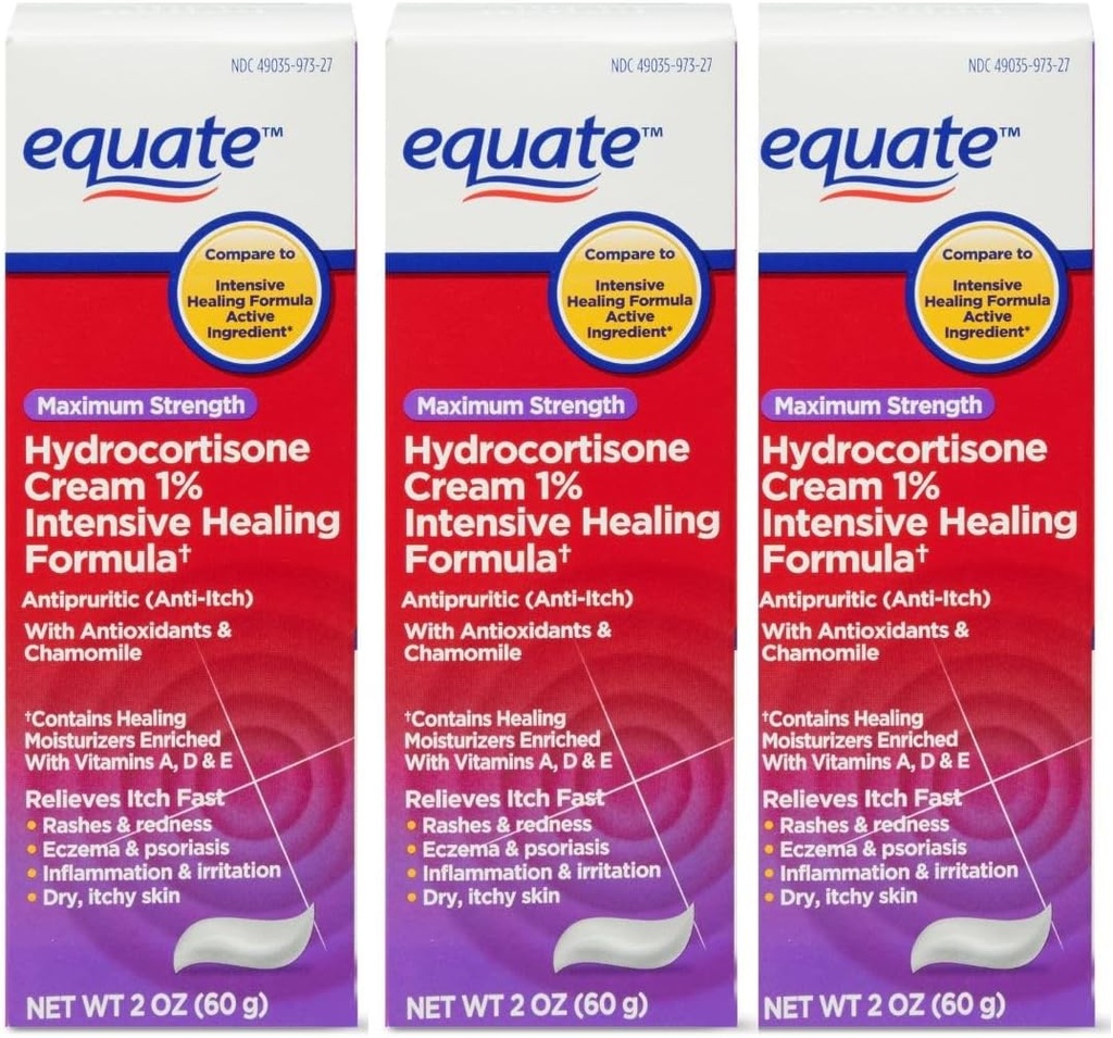Equate Hydrocortisone Intense Healing Cream, 2 oz, 1 Percent I yoğun şifa Formula, Bug Bites, Eczema, Psoriasis, Zehir Ivy, Oak ve Sumac, 2 Ounce (Paket)
