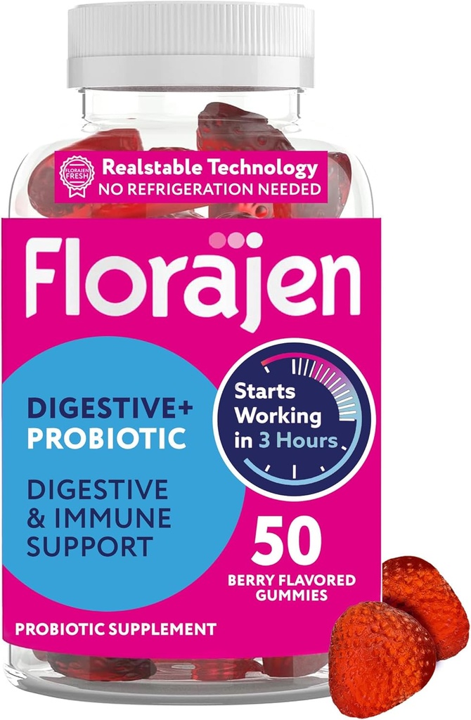 Kadınlar ve Erkekler için Florajen Organik Probiyotik Gummies - Gut Health & Immune Support Supplement - Constipation & Bloating Relief - 50 Gummies