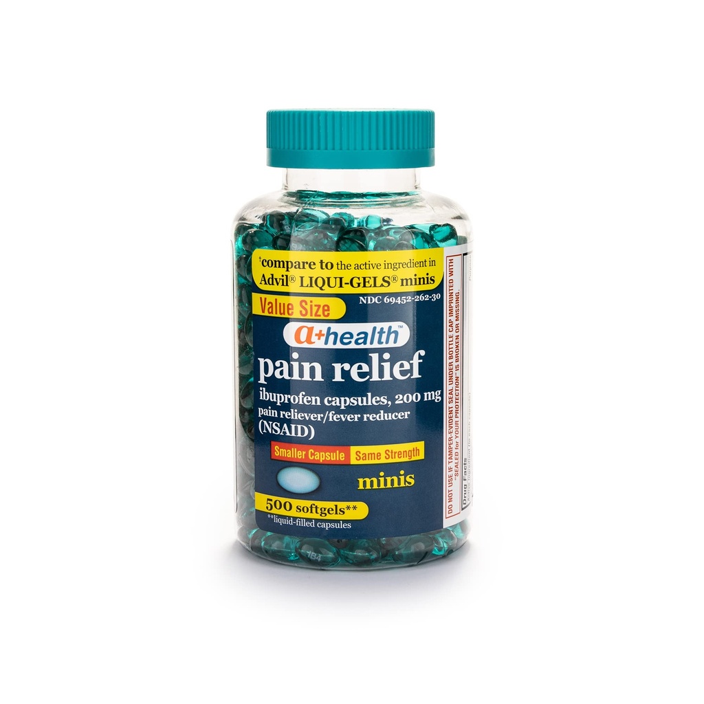A+Sağlık Mini Ibuprofen 200 Mg Softgels, Pain Reliever/Fever Function (NSAID), 500 Count