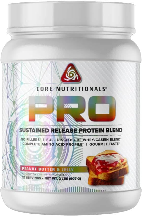 Core Nutritionals Pro Sustained Release proteini, Digestive Enzyme Blend, 25G Protein, 2G Carb, 27 Hizmet (Peanut Butter ve Jelly)