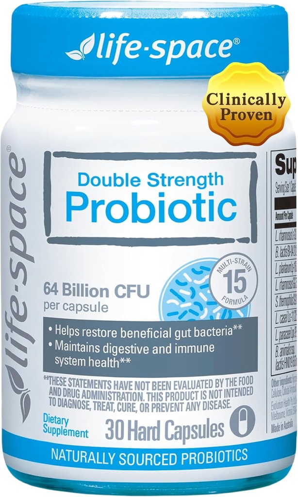 Life-Space Double Strength Broad Spectrum Probiyotik, 64 Milyar CFU & 15 Diverse Strains, Digestive Health & Immune Health, Probiyotiks for Women & Men - 30 Veg Capsules