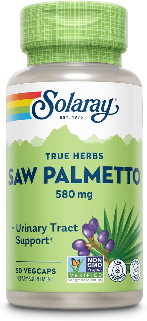 SOLARAY Saw Palmetto Berry 580 mg, Sağlıklı Prostate ve Urinary Tract Support from Fatty Acids & Plant Sterols for Men and Women, Non-GMO, Vegan & Lab Onaylandı, 50 VegCaps, 50 Hizmet