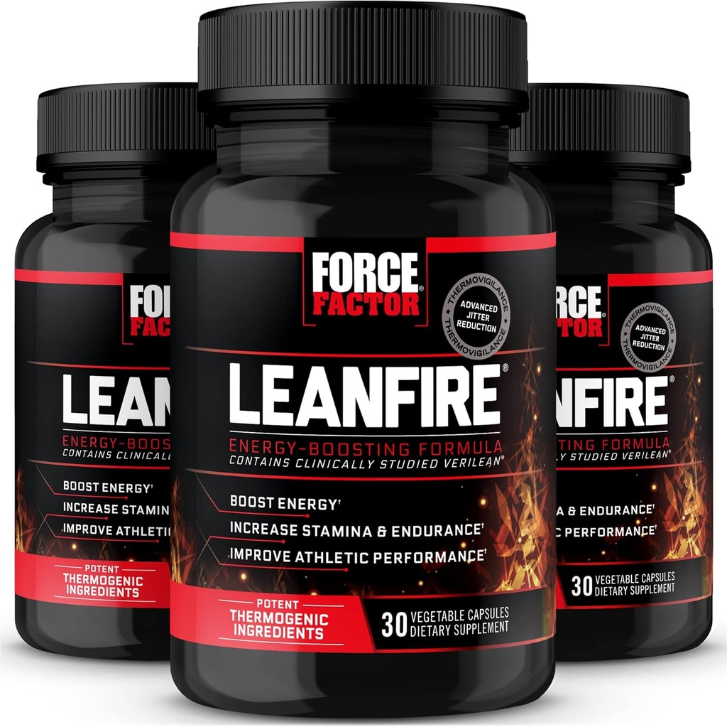 FORCE FACTOR LeanFire, 3-πακέτο, προ προπόνηση χάπια ενέργειας με πράσινο εκχύλισμα τσαγιού και καφεΐνη για να αυξήσει την ενέργεια, να χτίσει Lean μυών, να βελτιώσει την αθλητική απόδοση, και να ενισχύσει την εστίαση, 90 κάψουλες