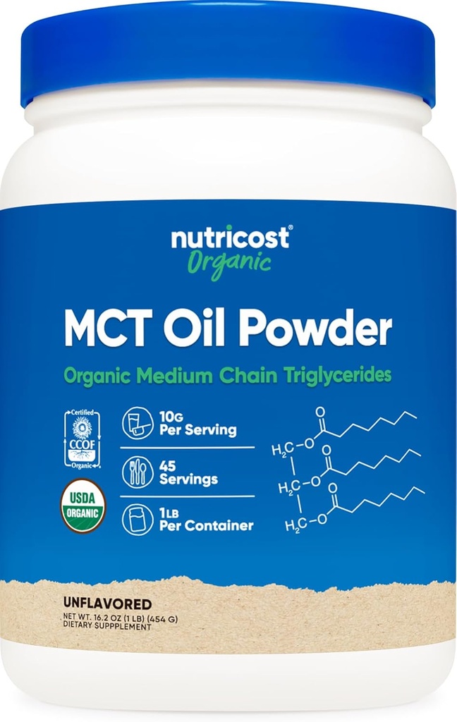 Nutricost Organik MCT Oil Toz 1 LB - sertifikalı USDA Organik, Keto için Büyük, Ketoz ve Ketgen Diyetleri - Zero Net Carbs (Medium Zinciri Triglyceride)