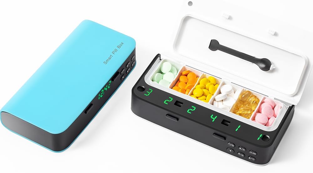 Alarm, Daily Medicine Pill Organizer ile 7 Alarm A Günü,Smart Pill Box 6 Karşılaştırma, Noel Şükran Hediyesi Pill Yaşlı için Hatırlatıcı (Mavi)