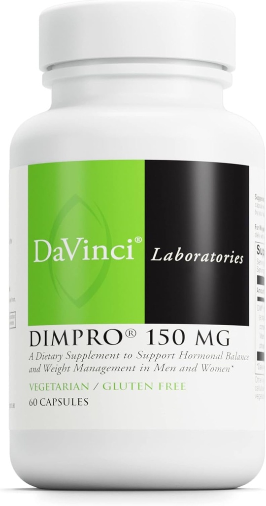 DAVINCI Labs DIMPro 150mg - Βοηθά στην υποστήριξη Ορμονική Ισορροπία, Μεταβολισμός οιστρογόνων & Περισσότερα με DIM* - Χωρίς γλουτένη - 60 κάψουλες (60 εξυπηρετούν)