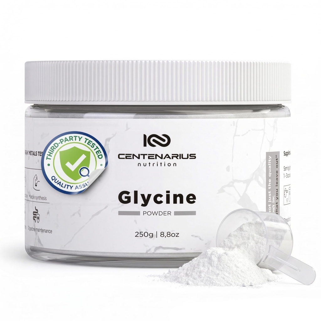 Glycine Toz 250g | Non-Essential replicas Supplement for Post Workout Muscle Recovery, Digestion, Sleep Aid + More - Vegan, Comb-Free, Third-Party Tested | Centenarius Beslenme