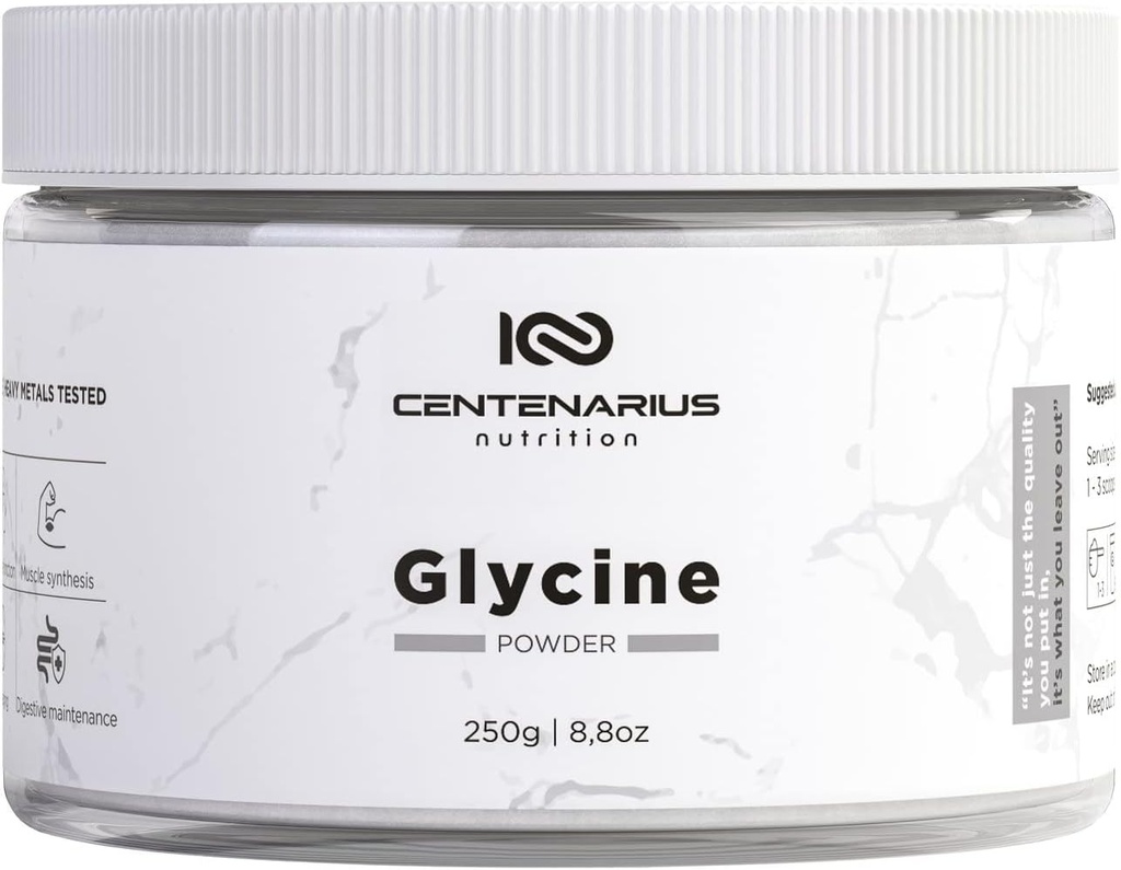 Glycine Toz 250g | Non-Essential replicas Supplement for Post Workout Muscle Recovery, Digestion, Sleep Aid + More - Vegan, Comb-Free, Third-Party Tested | Centenarius Beslenme