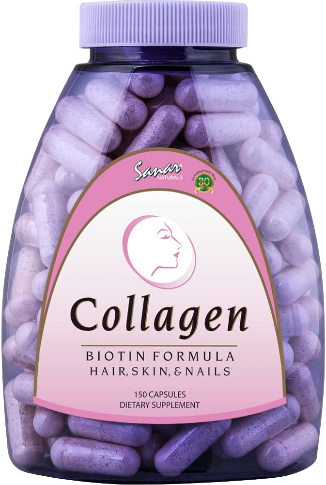 Sanar Naturals Collagen Pills with Biotin, Vitamin C - Sağlıklı Saç, Cilt ve Çiçeği Destek - Saç Büyümesi ve Güçlü Çığ - Collagen Biotin Supplement, 150 Capsules