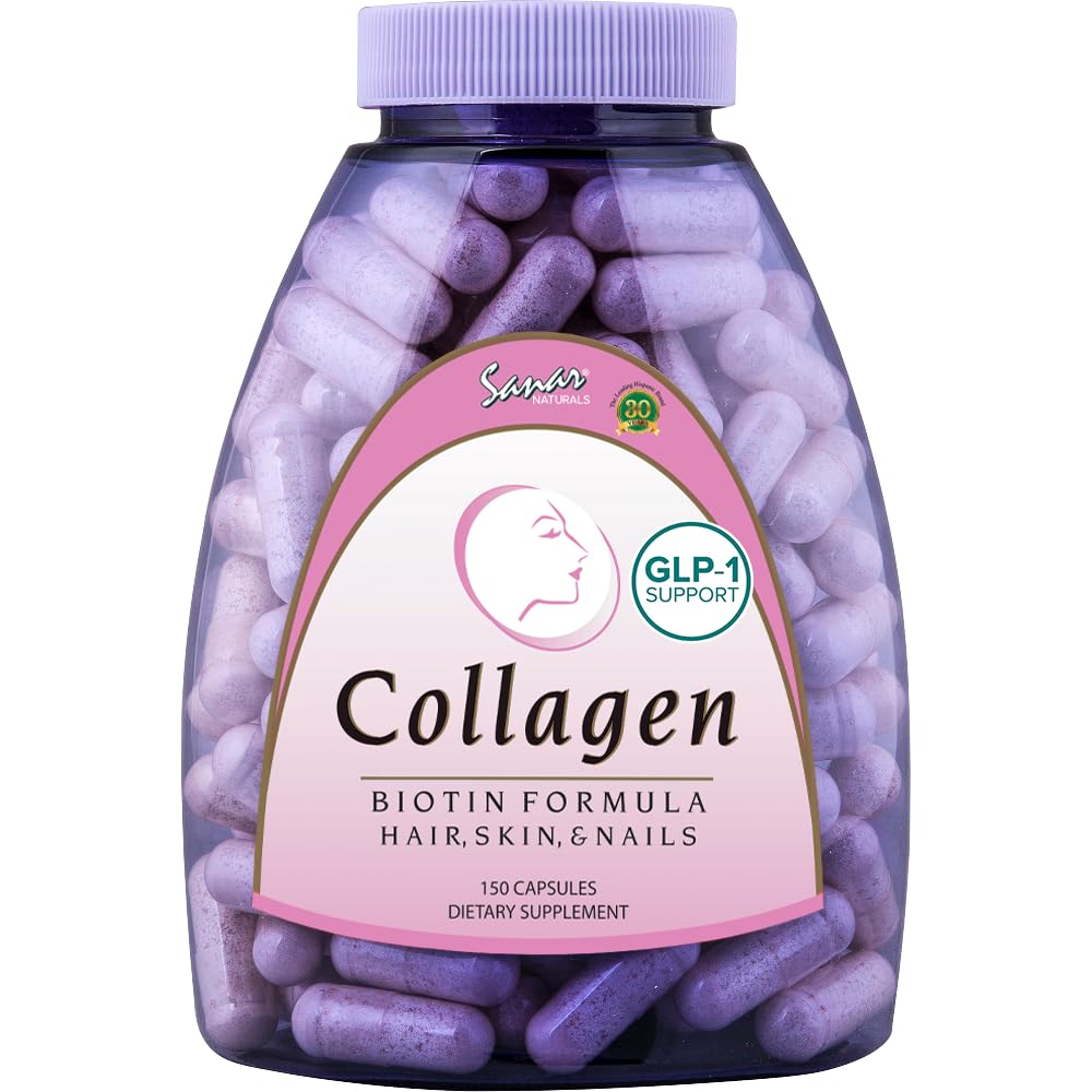Sanar Naturals Collagen Pills with Biotin, Vitamin C - Sağlıklı Saç, Cilt ve Çiçeği Destek - Saç Büyümesi ve Güçlü Çığ - Collagen Biotin Supplement, 150 Capsules