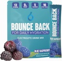 Bounce Back Daily Hydration - 13 Essential Vitamins, Zero Sugar Electrolyte Packets - 5 Calories, Organic - Keto and Intermittent Friendly | 0 Net Carbs (16 Pack, Blue Raspberry)