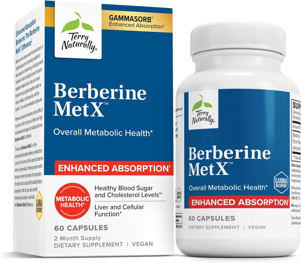 Terry Φυσικά Berberine MetX επιπλέον δύναμη - Εγκέφαλος & το συκώτι συμπλήρωμα υποστήριξης της υγείας - συμπλήρωμα με ινδικό εκχύλισμα ρίζας βατόμουρο - κάψουλες Vegan για τη μεταβολική υποστήριξη της υγείας - 60 κάψουλες