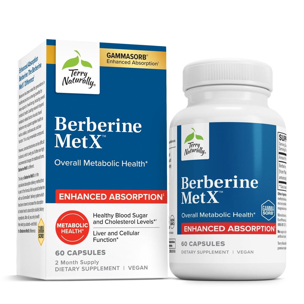Terry Natural Berberine MetX Ekstra Kuvvet - Beyin & Liver Health Support Supplement - Supplement with Indian Barberry Root Extract - Metabolic Health Support için Vegan Capsules - 60 Capsules