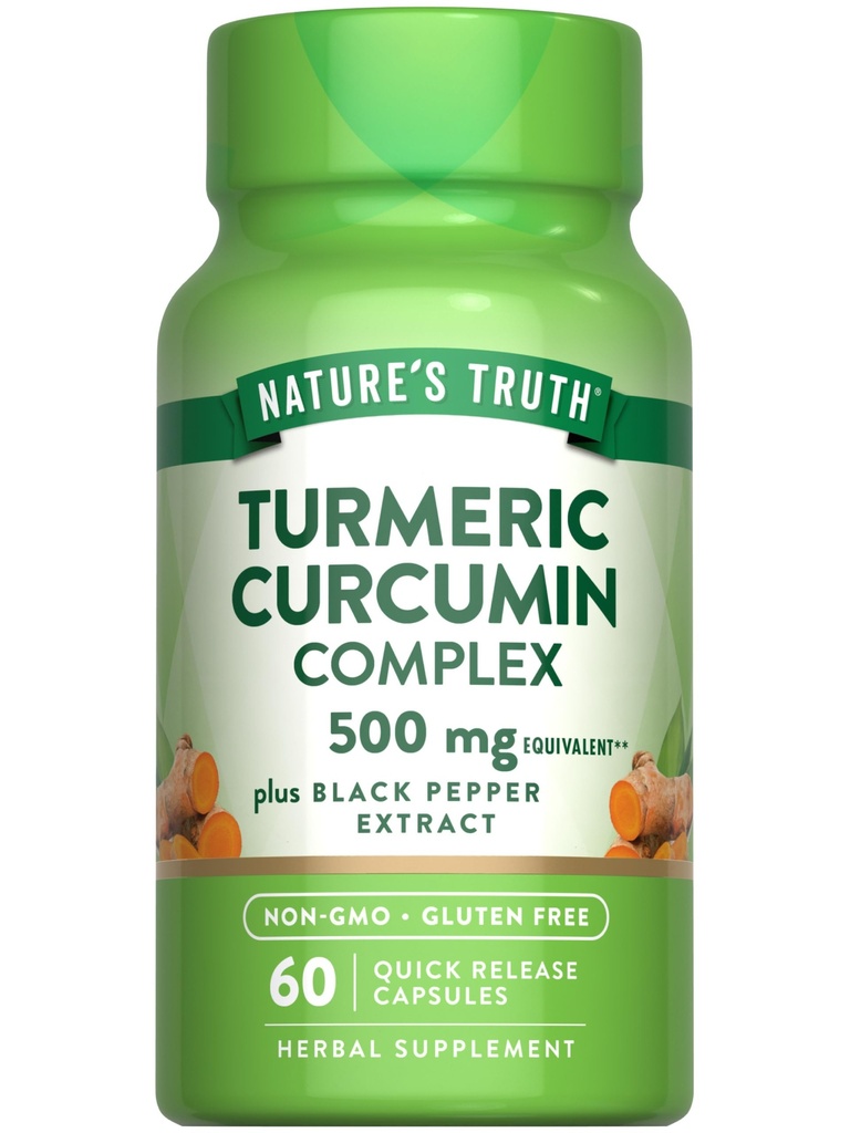 Nature's Truth Turmeric Curcumin with Black Pepper Extract | 500 mg | 60 Capsules | Non-GMO ve Gluten Free Kompleksi Supplement
