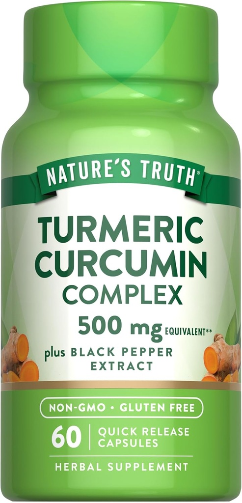 Nature's Truth Turmeric Curcumin with Black Pepper Extract | 500 mg | 60 Capsules | Non-GMO ve Gluten Free Kompleksi Supplement