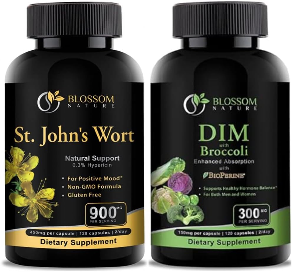 St Johns Wort 900 mg-Mood Support Supplement-Calm Supplements. DIM Supplement 300 mg with Broccoli 200 mg BioPerine 10 mg-Hormone and Estrogen Balance for Women&Men.120 Sebze Capsules(2 MONTHS SUPPLY)