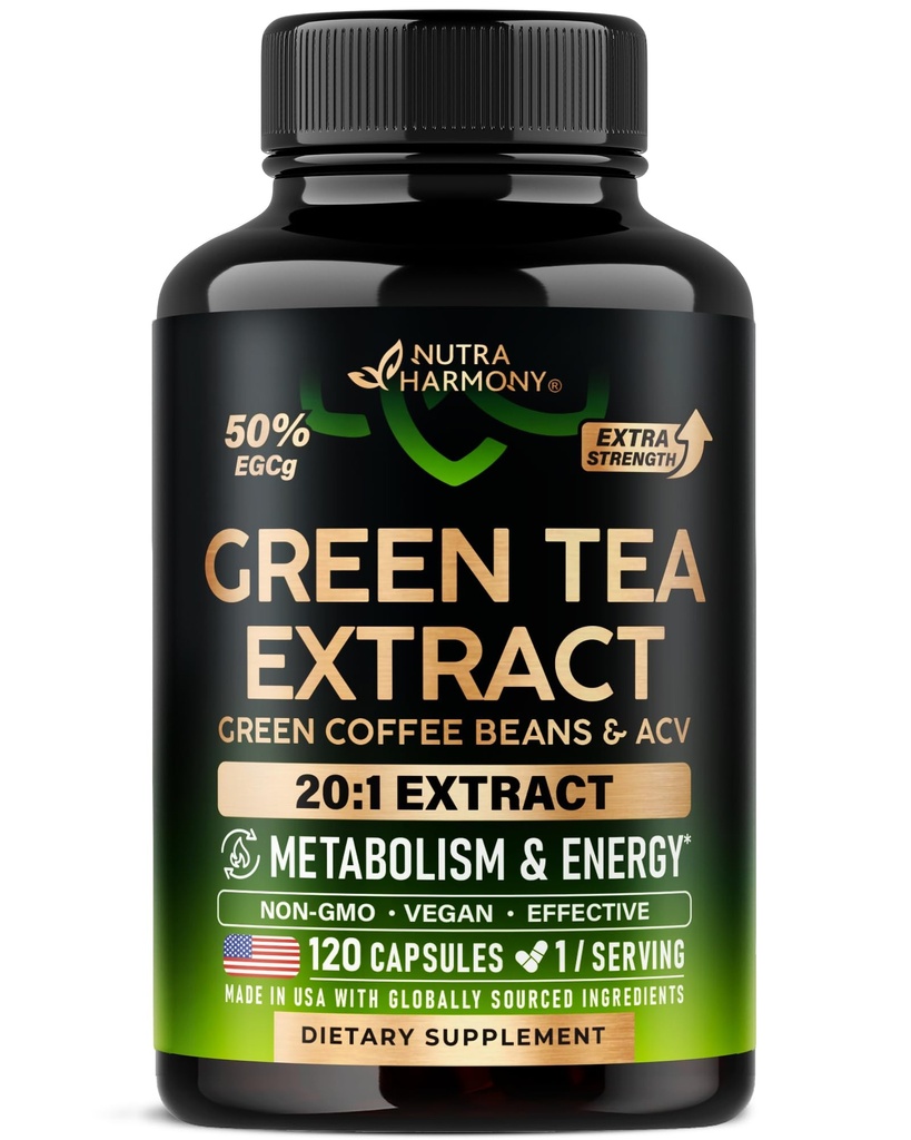 Green Coffee Beans & Apple Cider Vinegar - Enerji & Metabolism Desteği - Yeşil Çay Tamam% 50 EGCG - 20:1 Doğal Ekstraksiyon - Erkekler ve Kadınlar için - 120 Vegan Capsules