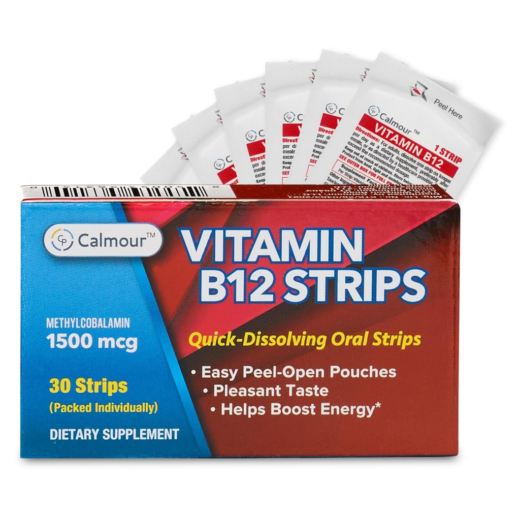 B12 Vitamini 30 Paket | Easy Oral Dissolvable Mint Flavored Strips | 1500 mcg Strips | VIT B12 Dissolve Under Tongue | Mecobalamin B-12 Formula | Vegan Dostu & Gluten Ücretsiz