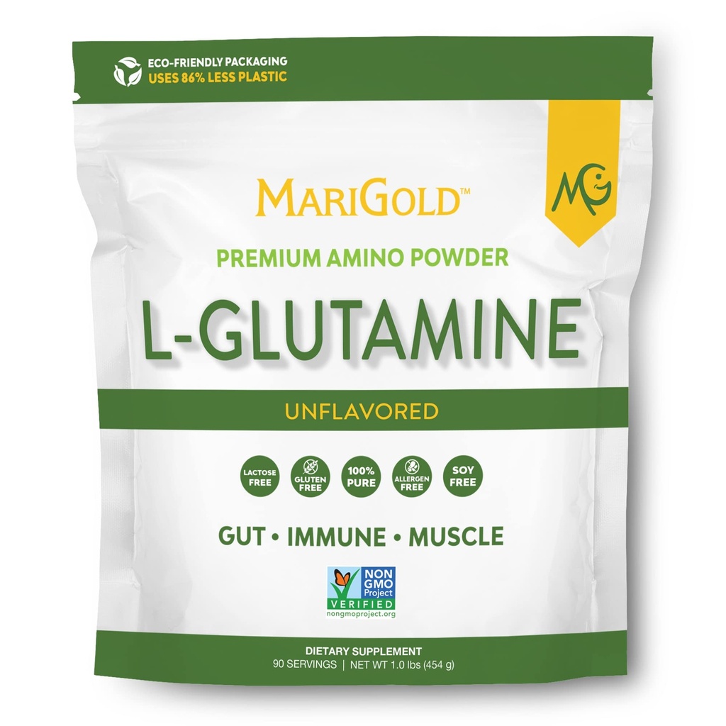 MariGold Pure Unflavored L-Glutamine Toz - Sağlıklı Gut, Immune ve Muscle Support, Non-GMO, Gluten Free, Soy & Allergen Free (5g / 5000 mg per Service)