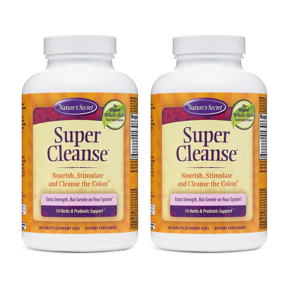 Μυστικό Super Cleanse της φύσης Επιπλέον δύναμη Τοξίνη Detox & Απαλή αποβολή σώματος Καθαρισμός, Digestive & Colon Υποστήριξη για την Υγεία - Διεγερτική ανάμειξη 14 Βότανα με Προβιοτικά - 200 Δισκία (Pack of 2)