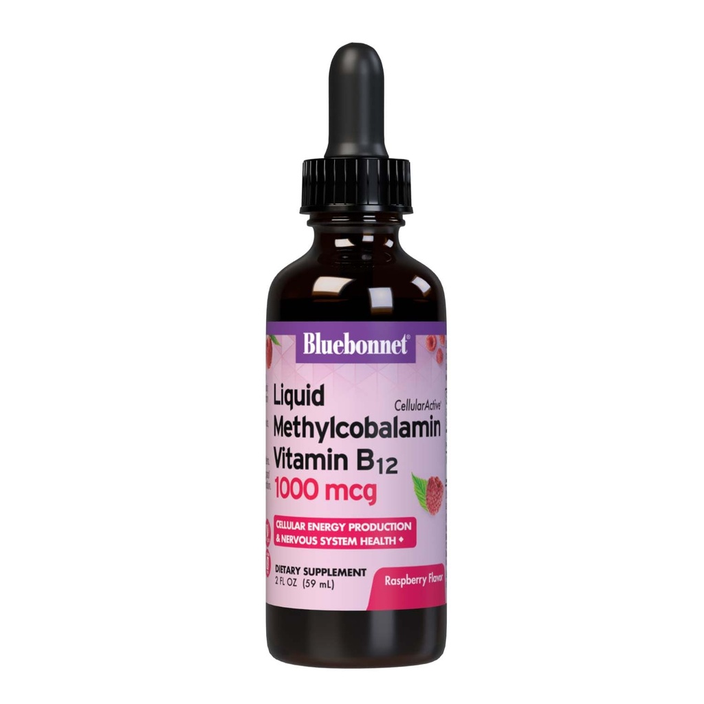 Bluebonnet Beslenme Sıvı Hücreleri Aktif Methycobalamin Vitamin B12, 1000 mcg, For Cellular Energy Production and Nervous System Health, Soy-Free, Gluten-Free, Dairy-Free, Vegan, 2OZ, 59