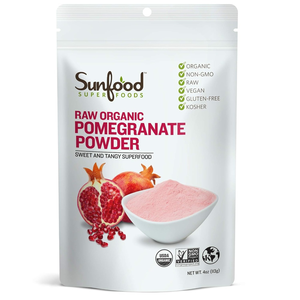 Sunfoods Raw Organic Pomegranate Toz - Pomegranate Juice, Pomegranate Toz Organik, kuru Pomegranate, Raw, Unsweetened, Vegan, USDA Organik - 4 oz Bag